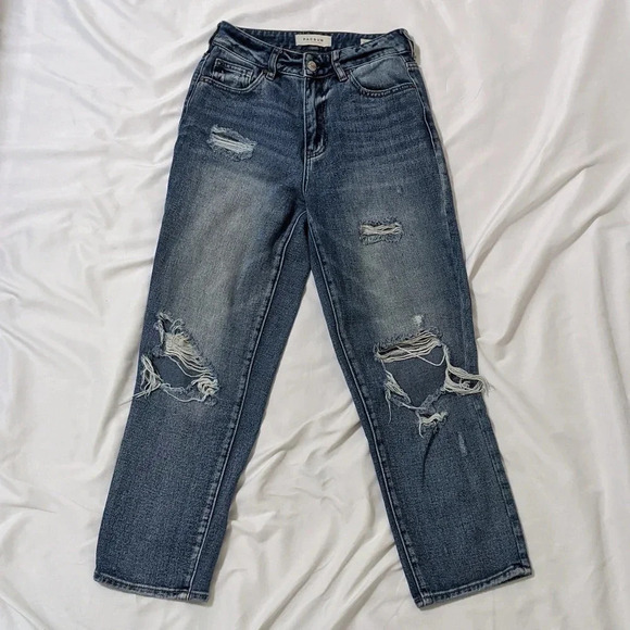 Pacsun Distressed Mom Jean, Color Blue Size 24 - Picture 1 of 14